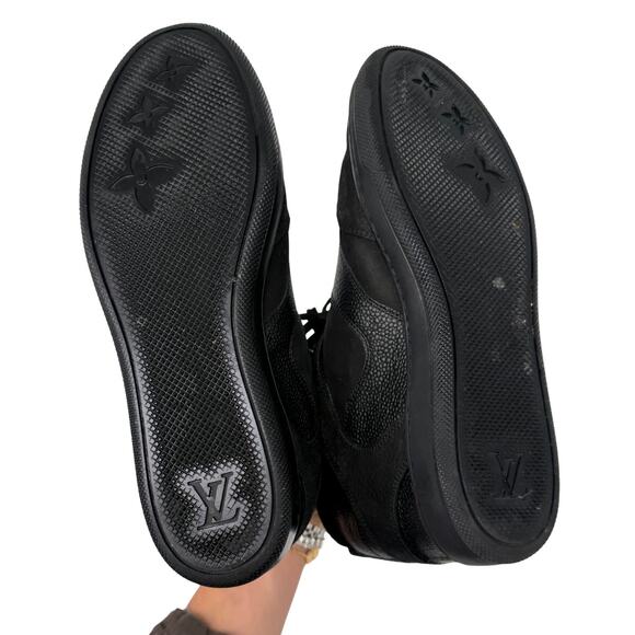 Louis Vuitton Leather Suede Monogram Cliff Top Wedge Sneaker Black Size 40 - Picture 6 of 13